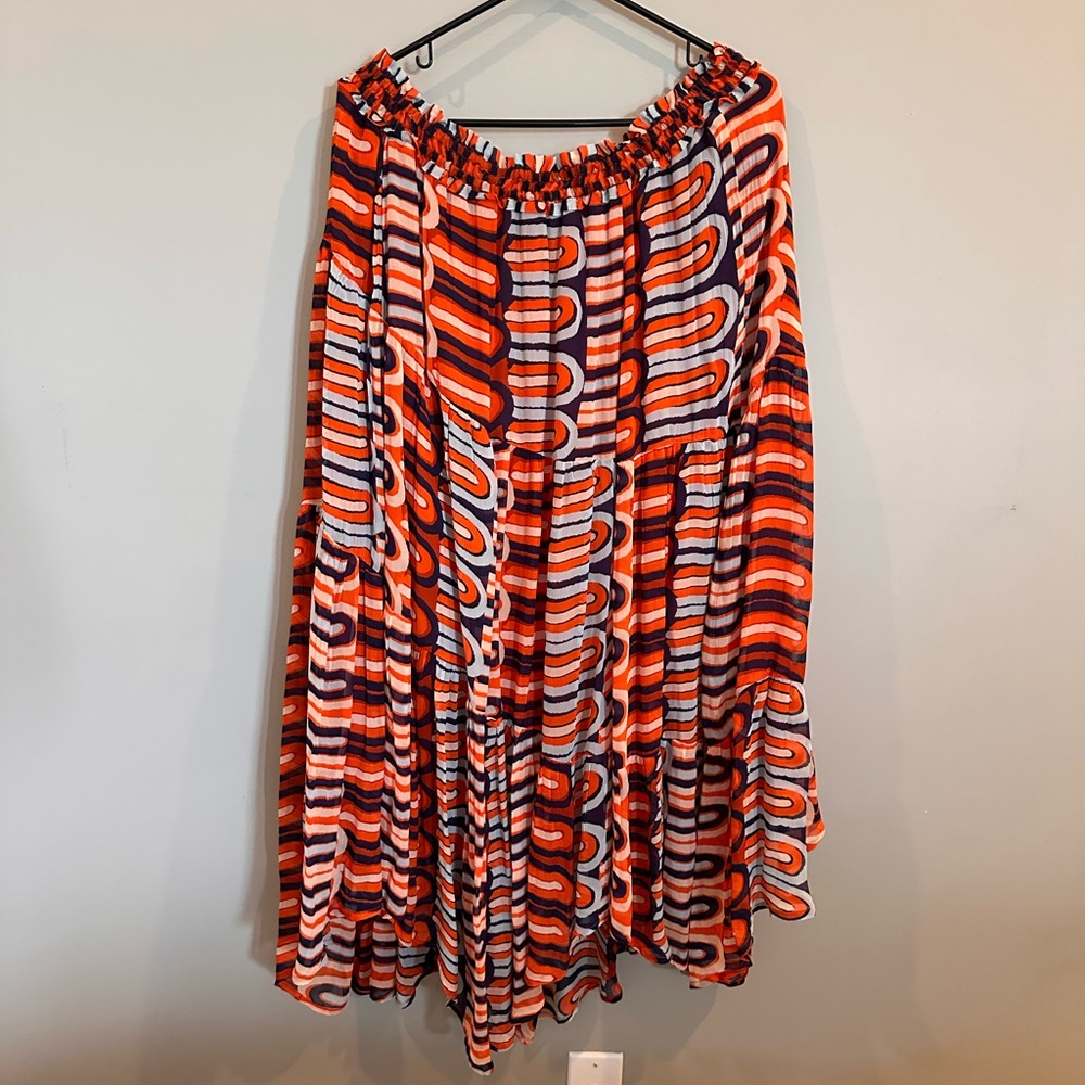 Anthropologie Orange Black Midi A-Line Skirt